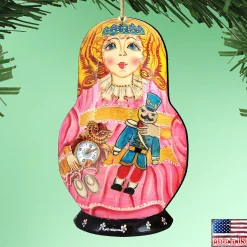 Designocracy Nutcrackers>Set Of 2 Clara And The Nutcracker Toy Wooden Christmas Ornaments 5.5"