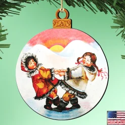 Designocracy Family & Friends>Set Of 2 Cool Friendship Wooden Christmas Ornaments 5.5" By G.Debrekht