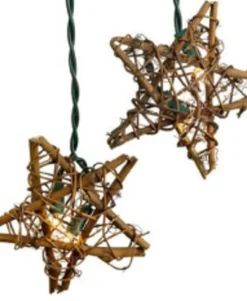 Kurt Adler Set Of 5 Country Rustic Rattan Star Novelty Christmas Lights - Clear Lights
