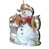Designocracy Snowmen>Set Of 2 Cowboy Snowman Wooden Christmas Ornaments 5.5"