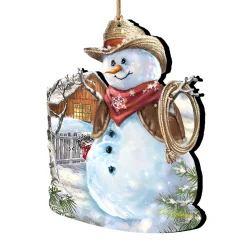 Designocracy Snowmen>Set Of 2 Cowboy Snowman Wooden Christmas Ornaments 5.5"