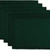 CC Home Furnishings Set Of 6 Dark Green Stripe Pattern Rectangular Placemats 19"