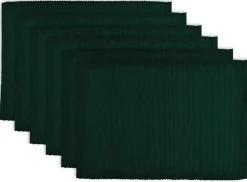 CC Home Furnishings Set Of 6 Dark Green Stripe Pattern Rectangular Placemats 19"