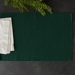 CC Home Furnishings Set Of 6 Dark Green Stripe Pattern Rectangular Placemats 19