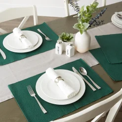 CC Home Furnishings Set Of 6 Dark Green Stripe Pattern Rectangular Placemats 19