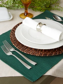 CC Home Furnishings Set Of 6 Dark Green Stripe Pattern Rectangular Placemats 19