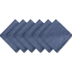 CC Home Furnishings Set Of 6 Denim Blue Embroidered Jeans Napkins 20"