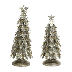 Melrose 2.5 Feet Tall And Smaller>Set Of 2 Distressed Finish Holly Leaf Artificial Christmas Tabletop Trees 3'