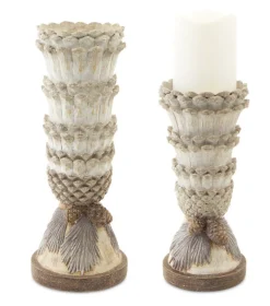 Candles & Holders*Melrose Set Of 2 Elegant Pine Cone Christmas Candle Holder Table Top Decoration 12"