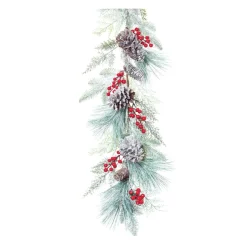 Frosted, Flocked, Iced Garland*Melrose Set Of 2 Frosted Berries And Pine Artificial Christmas Garlands 6' X 13"