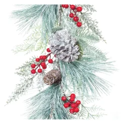 Frosted, Flocked, Iced Garland*Melrose Set Of 2 Frosted Berries And Pine Artificial Christmas Garlands 6' X 13"