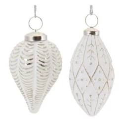 Melrose Pendants & Drops>Set Of 6 Frosted Glass Christmas Onion And Drop Ornaments 4.5"