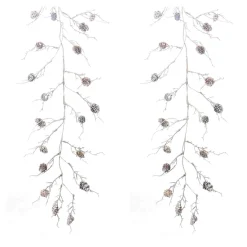 Frosted, Flocked, Iced Garland*Melrose Set Of 2 Frosted Pinecone Twig Artificial Christmas Garlands 5.5' X 12"