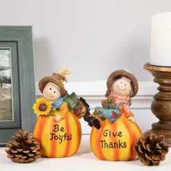 Northlight Set Of 2 Girl And Boy Scarecrows On Pumpkins Fall Figurines 6