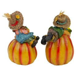 Northlight Set Of 2 Girl And Boy Scarecrows On Pumpkins Fall Figurines 6