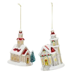 Melrose Nativity & Religious>Set Of 6 Glittered Glass Church Christmas Ornaments 6.25"