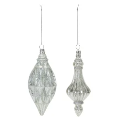 Melrose Pendants & Drops>Set Of 12 Glittered Glass Christmas Drop Ornaments 7"