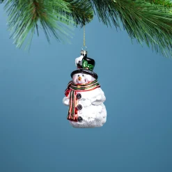 Melrose Snowmen>Set Of 6 Glittered Glass Snowman Christmas Ornaments 5.25"