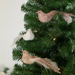 Northlight Animals>Set Of 3 Glittered Pink, White And Champagne Bird Christmas Ornament With Clip, 6.5"