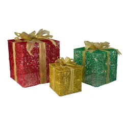 Outdoor Decorations*Northlight Set Of 3 Glittering Gift Box Set Lighted Christmas Outdoor Decoration