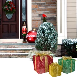Outdoor Decorations*Northlight Set Of 3 Glittering Gift Box Set Lighted Christmas Outdoor Decoration