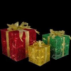 Outdoor Decorations*Northlight Set Of 3 Glittering Gift Box Set Lighted Christmas Outdoor Decoration