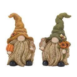 Melrose Set Of 2 Gnome With Sunflower Fall Harvest Tabletop Figurines 7.75"