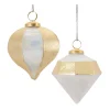 Melrose Pendants & Drops>Set Of 6 Gold And White Iridescent Glass Christmas Ornaments 4.5"