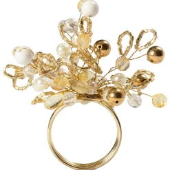 CC Home Furnishings Set Of 6 Gold Colored Multiple Beaded Napkin Rings 3