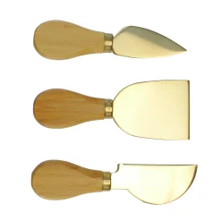Avon Set Of 3 Golden Cheese Knives With Bamboo Handle 5"