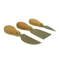 Avon Set Of 3 Golden Cheese Knives With Bamboo Handle 5"