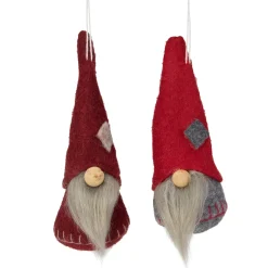 Northlight Fantasy & Sci Fi>Set Of 2 Gray And Burgundy Santa Christmas Gnomes Ornaments 4"