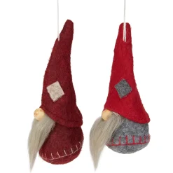 Northlight Fantasy & Sci Fi>Set Of 2 Gray And Burgundy Santa Christmas Gnomes Ornaments 4"