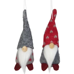Northlight Fantasy & Sci Fi>Set Of 2 Gray And Red Santa Gnomes Christmas Ornaments 4.25"