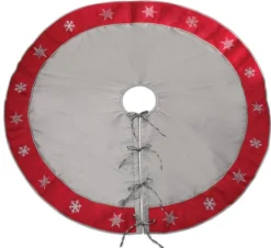 50 Inch And Larger*Diva At Home Set Of 2 Gray And Red Snowflake Christmas Tree Skirts With Ties 54"
