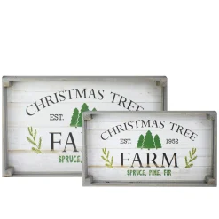 Serving Pieces*Northlight Set Of 2 Gray And White Farm Fresh Christmas Trees Wooden Tray Hanging Signs 21"