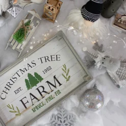 Serving Pieces*Northlight Set Of 2 Gray And White Farm Fresh Christmas Trees Wooden Tray Hanging Signs 21"