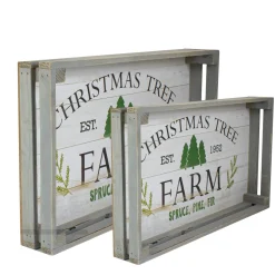 Serving Pieces*Northlight Set Of 2 Gray And White Farm Fresh Christmas Trees Wooden Tray Hanging Signs 21