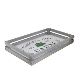 Serving Pieces*Northlight Set Of 2 Gray And White Farm Fresh Christmas Trees Wooden Tray Hanging Signs 21