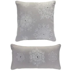 Pillows & Throws*Melrose Set Of 2 Gray And White Snowflake Christmas Throw Pillows 19"