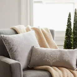 Pillows & Throws*Melrose Set Of 2 Gray And White Snowflake Christmas Throw Pillows 19"