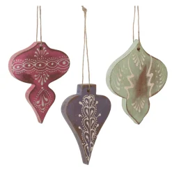 Melrose Finials>Set Of 6 Green And Brown Ornate Wood Finial Christmas Ornaments 4.25"