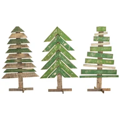 Contemporary Home Living Yard Art Trees>Set Of 3 Green And Brown Recycled Wood Christmas Trees With Stands