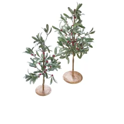 Contemporary Home Living Twig Trees>Set Of 2 Green, Brown, And Red Artificial Christmas Mistletoe Trees