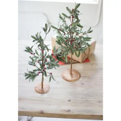 Contemporary Home Living Twig Trees>Set Of 2 Green, Brown, And Red Artificial Christmas Mistletoe Trees