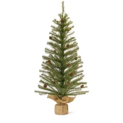 Contemporary Home Living Potted Trees>Set Of 2 Green Potted Artificial Christmas Tree With Burlap Base, 3'