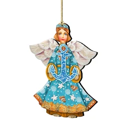 Designocracy Angels & Cherubs>Set Of 2 Guardian Of The Sea With Anchor Wooden Christmas Ornaments 5.5"