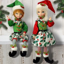 Plush Figures*Contemporary Home Living Set Of 2 Holly Boy And Girl Elf Christmas Plush Figures 17.5"