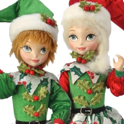 Plush Figures*Contemporary Home Living Set Of 2 Holly Boy And Girl Elf Christmas Plush Figures 17.5
