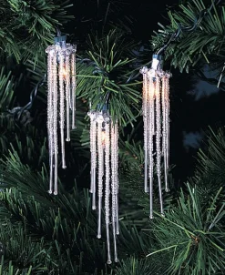 Kurt Adler Set Of 10 Ice Palace Silver Dangling Beaded Icicle Christmas Lights - Green Wire